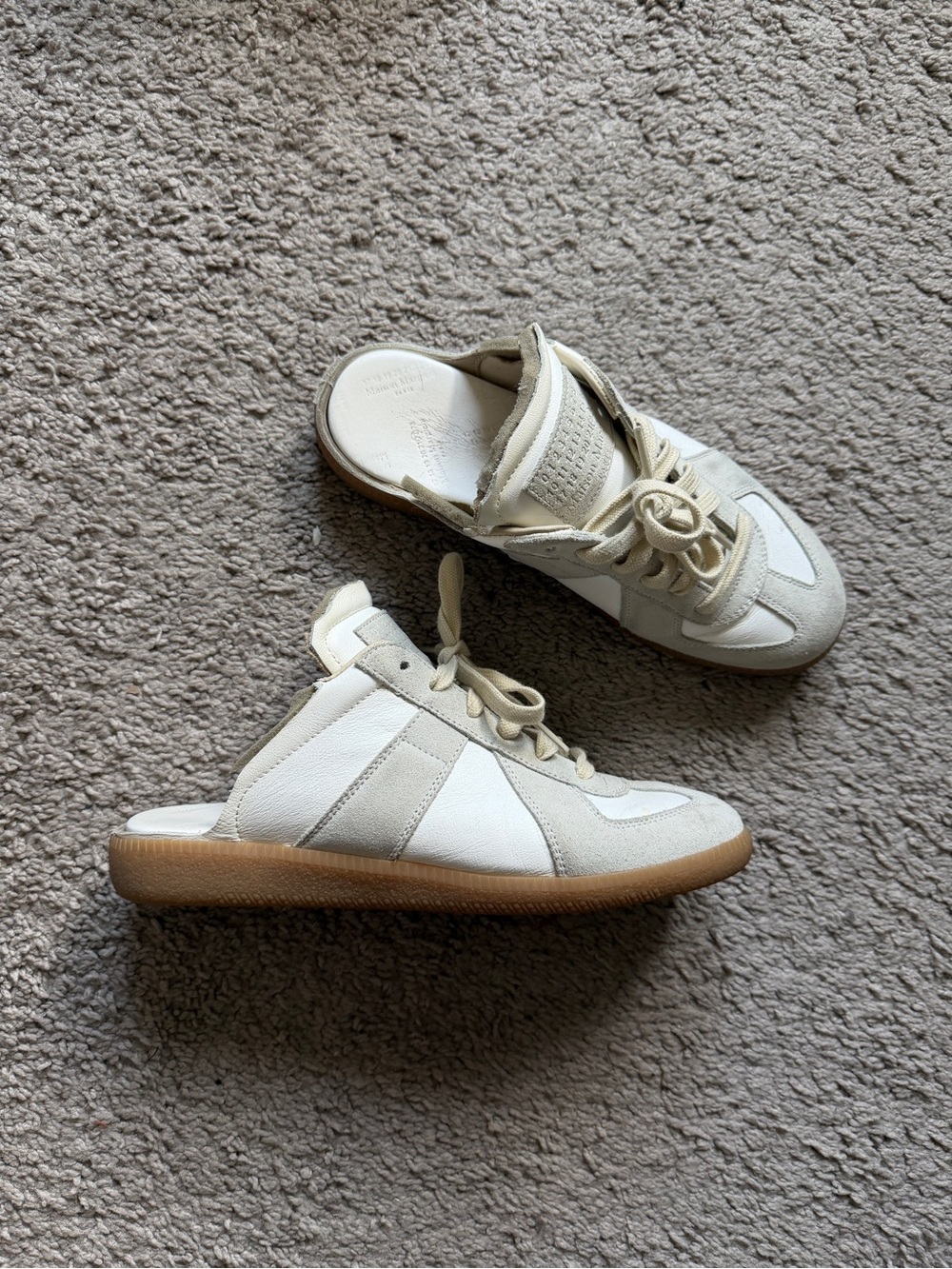 $750 Maison Margiela White leather suede slip on mule sneakers 38.5